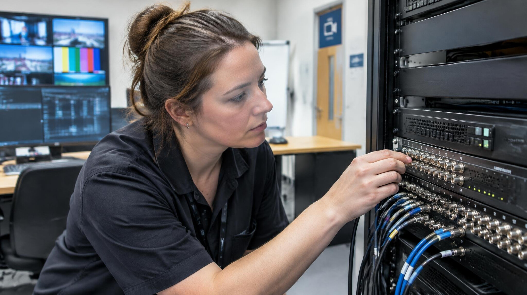 Engineer working on broadcast equipment