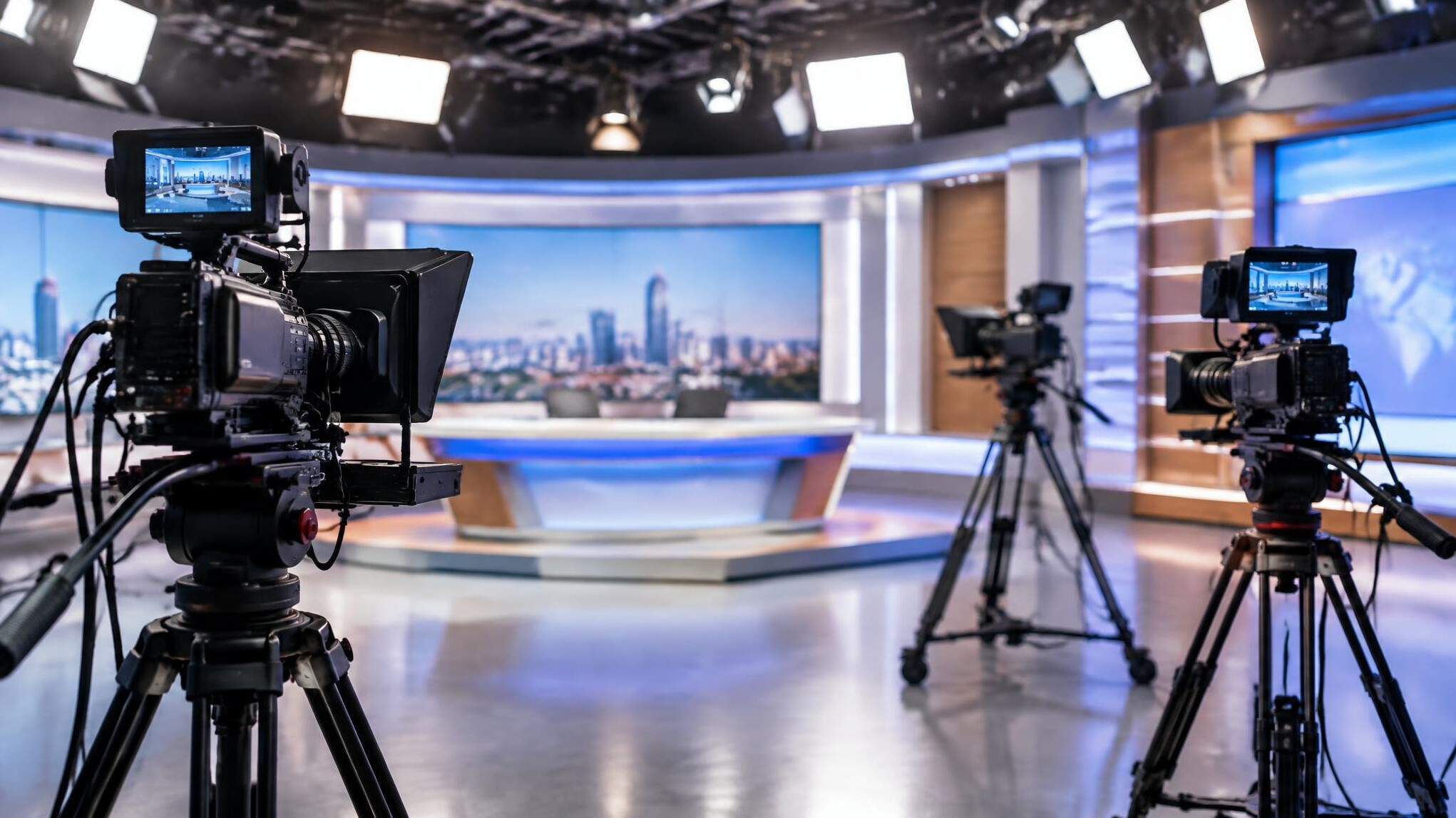 Film and television set with cameras and lights